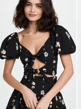 Floral Tie-Front Puff Sleeve Crop Top - Black
Bailey moss top